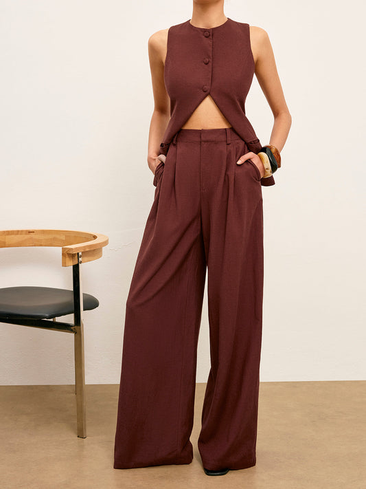 Mid-Waist Wide-Leg Pants With Pockets