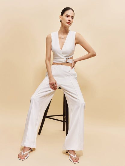 V-Neck Crop Top With Side Ring Detail