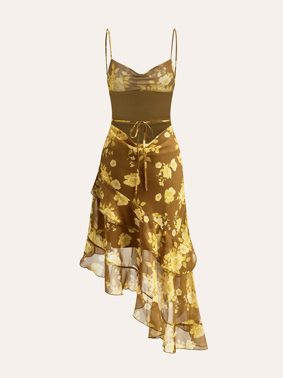 Floral Ruffle Hem Back Tie Cami Dres