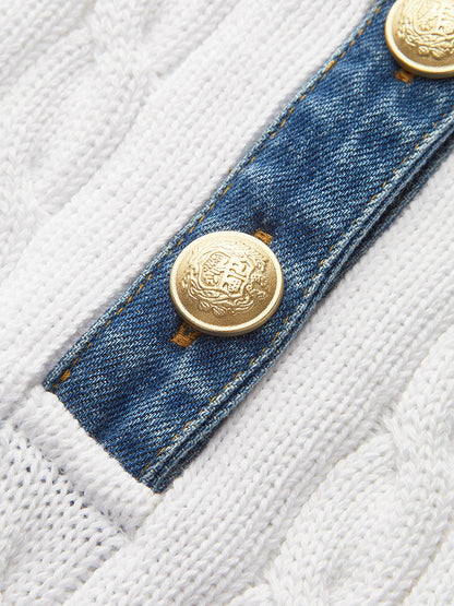 Cotton Denim Collar Knit Top