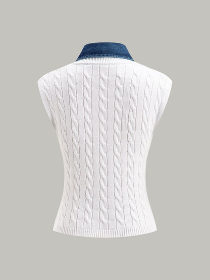 Cotton Denim Collar Knit Top