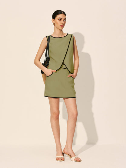 Linen & Cotton Zipper Criss Cross Skirt Set