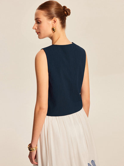 Tie Front Beaded Sleeveless Top