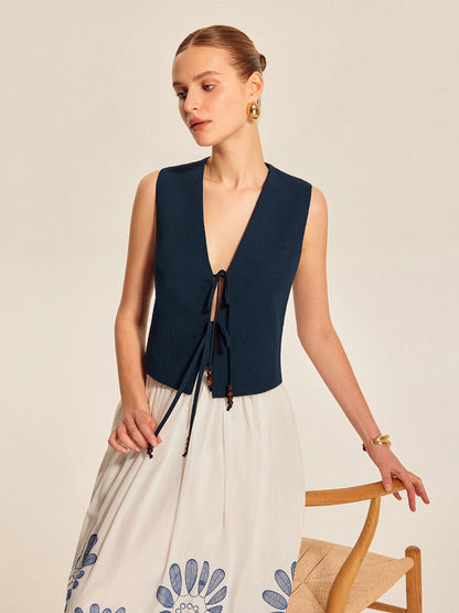 Tie Front Beaded Sleeveless Top