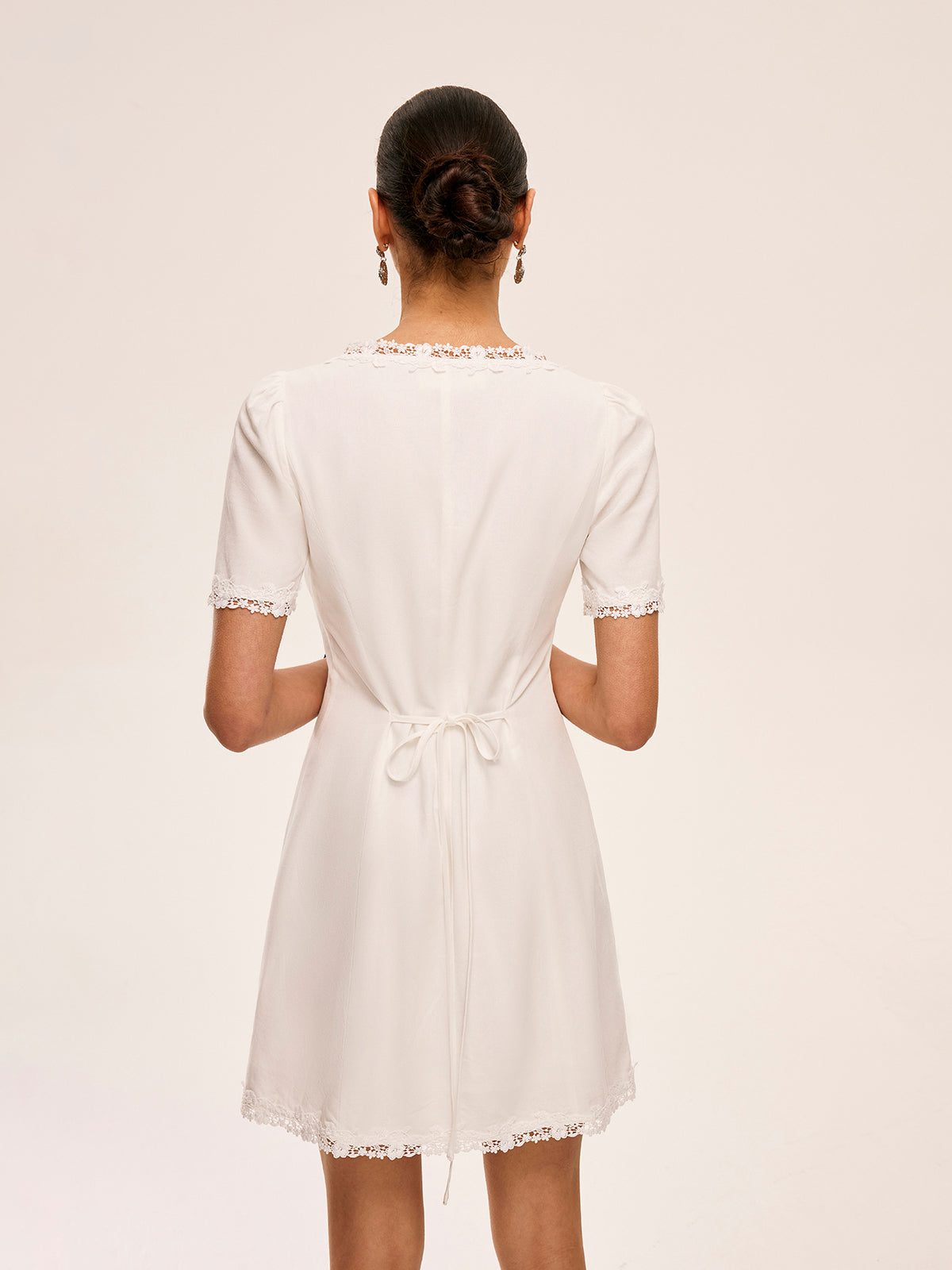 Cotton & Linen Lace-Trimmed Button-Detail Dress