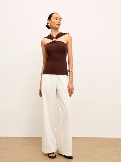 Knitted Twist Front Top With Gold Detail