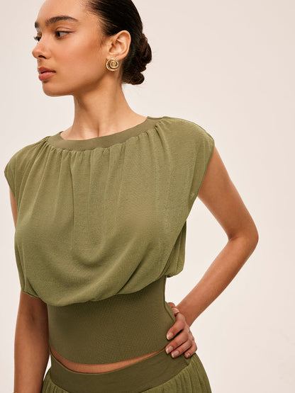 Gathered Waist Top With Flowy Skirt Set