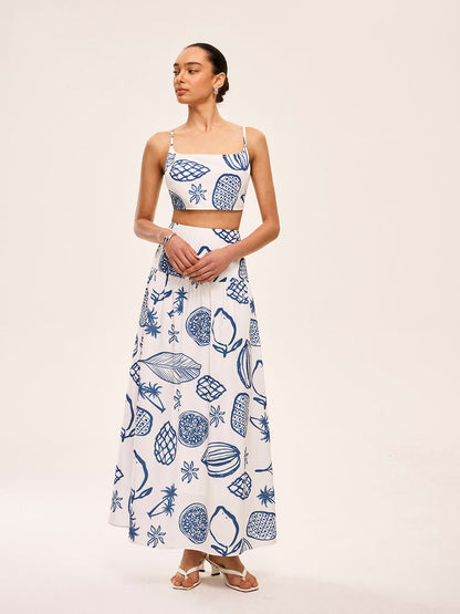 Printed Crop Top With Skirt Set