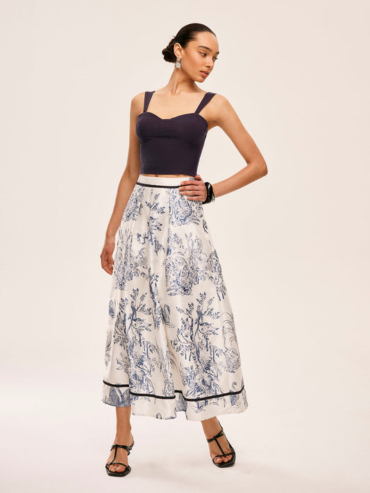 Cotton & Linen Floral Print Skirt Set
