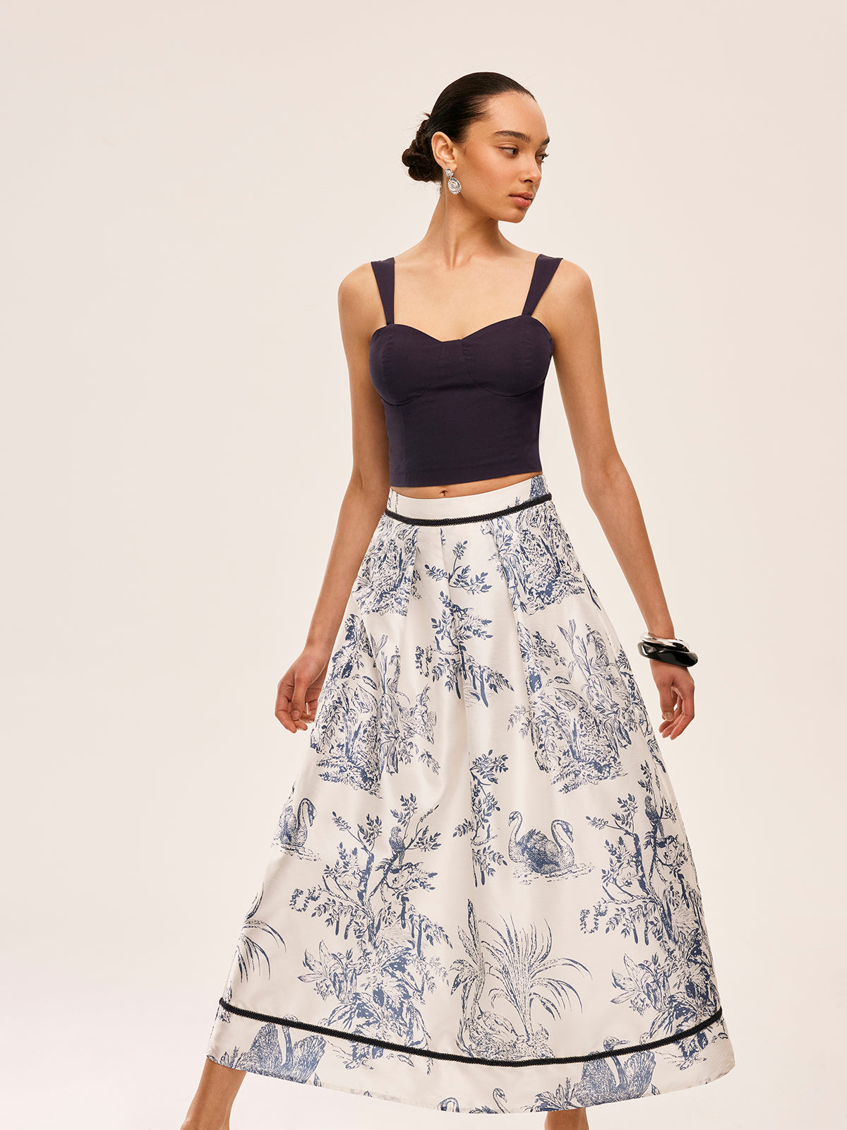 Cotton & Linen Floral Print Skirt Set