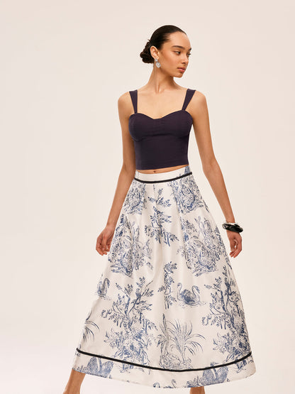 Cotton & Linen Floral Print Skirt Set