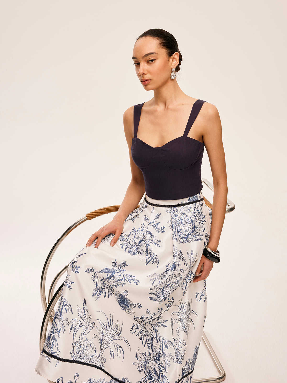 Cotton & Linen Floral Print Skirt Set