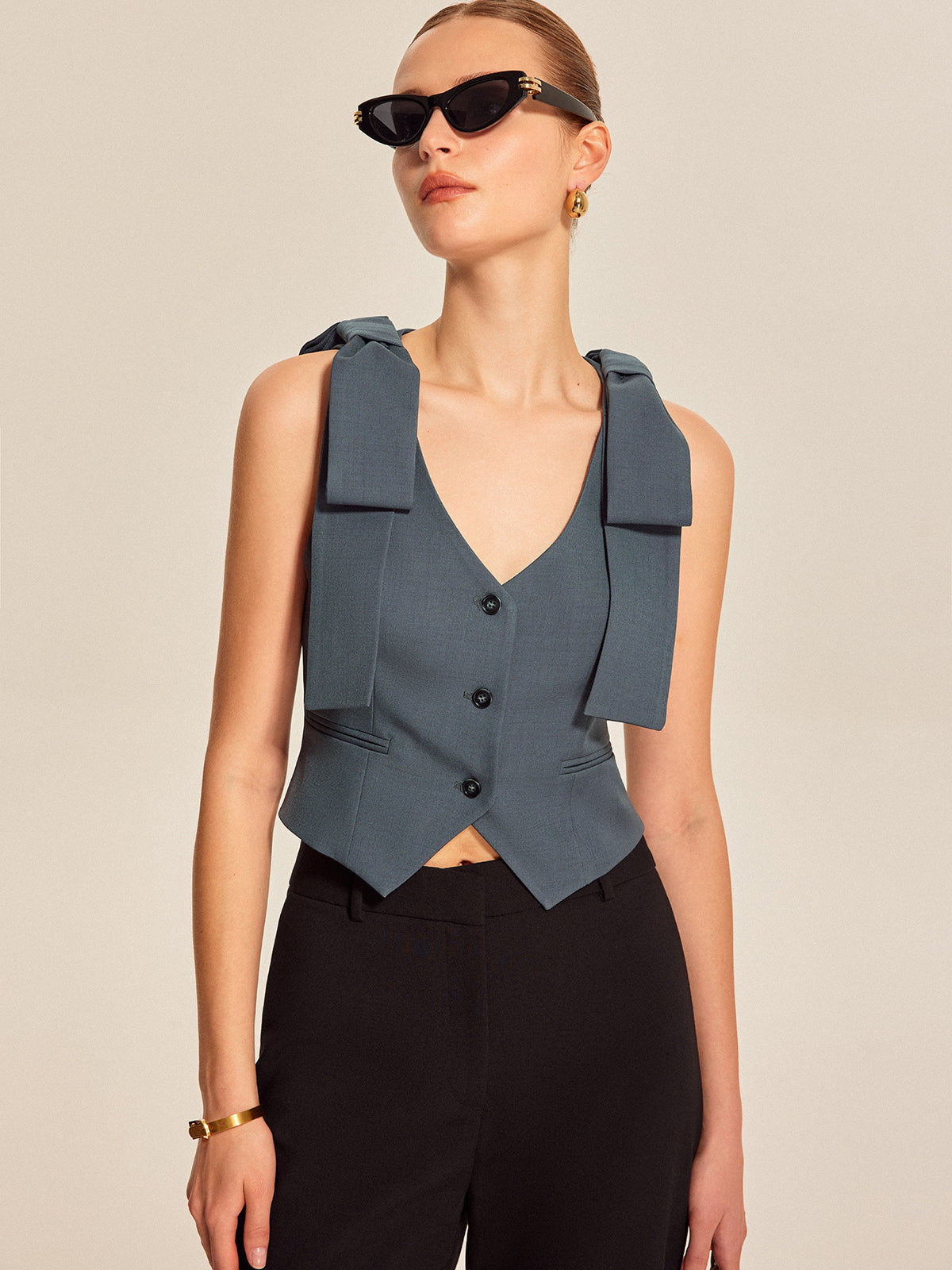 Bow Shoulder Tailored Vest