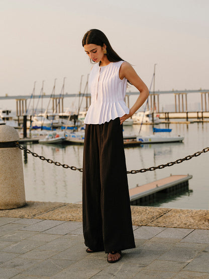 Cotton & Linen Pleated Back Tie Top