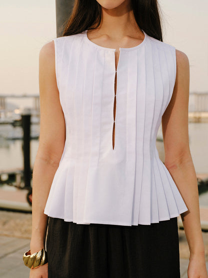 Cotton & Linen Pleated Back Tie Top