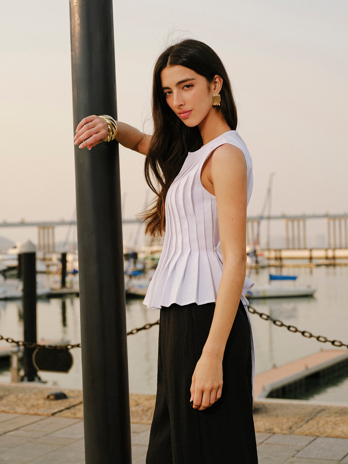 Cotton & Linen Pleated Back Tie Top