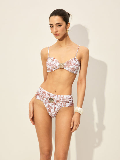 Floral Print Bikini Set With Shell Detail