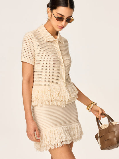 Fringed Knit Mini Skirt
