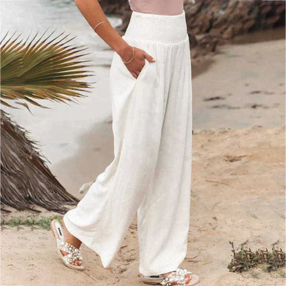 Women's High-Waisted Linen Wide-Leg Pants – Breathable Casual Summer Trousers