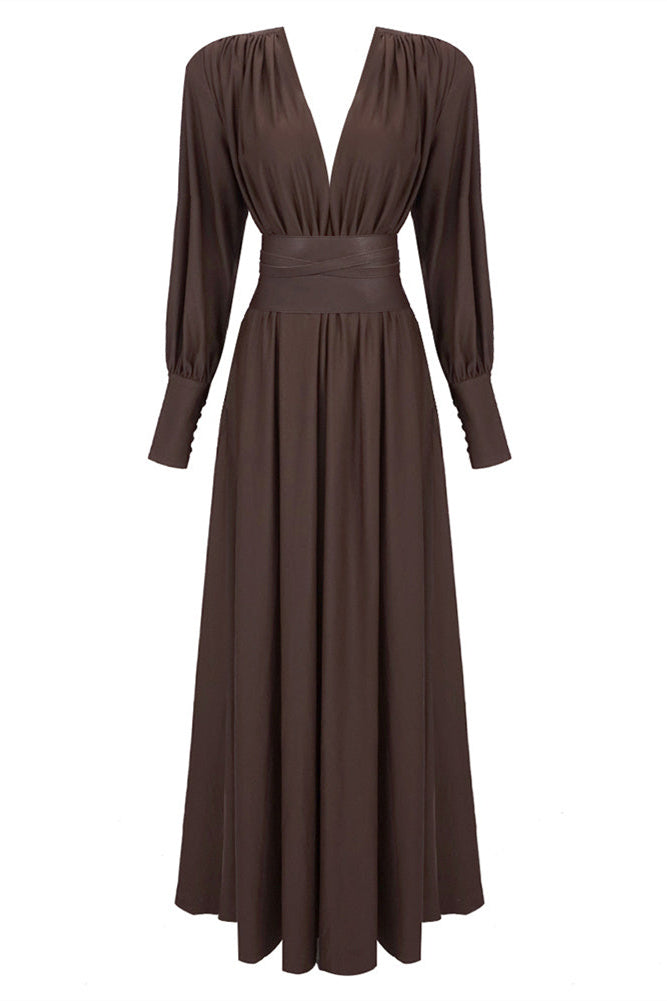 Renata Plunge Long Sleeve Maxi Dress
