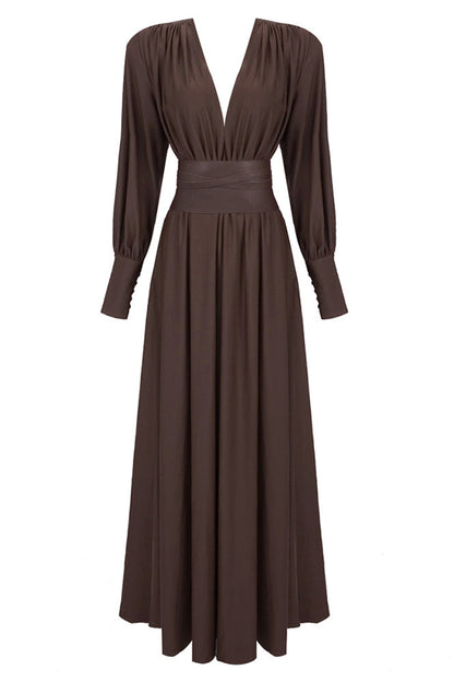Renata Plunge Long Sleeve Maxi Dress