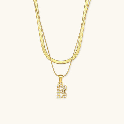 Opal Charm - Layered Gold Initial Necklace