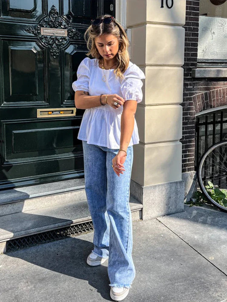 Backless Lace Up Bow Short Sleeve Blouse