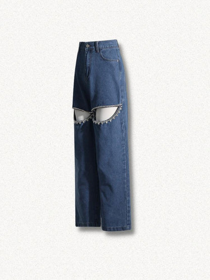 Baddie Embellished Cut-Out Jeans