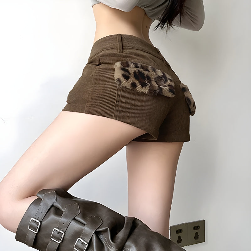 Baddie Leopard Corduroy Shorts