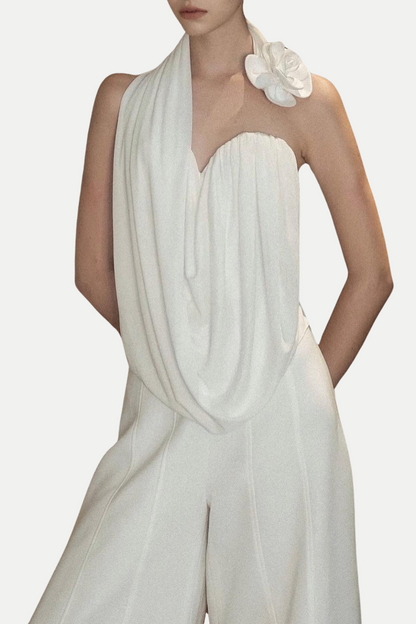 Balene Flower Asymmetric Ruched Top