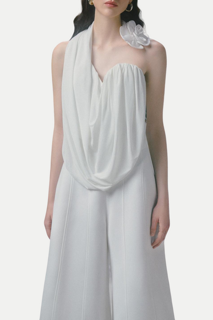 Balene Flower Asymmetric Ruched Top