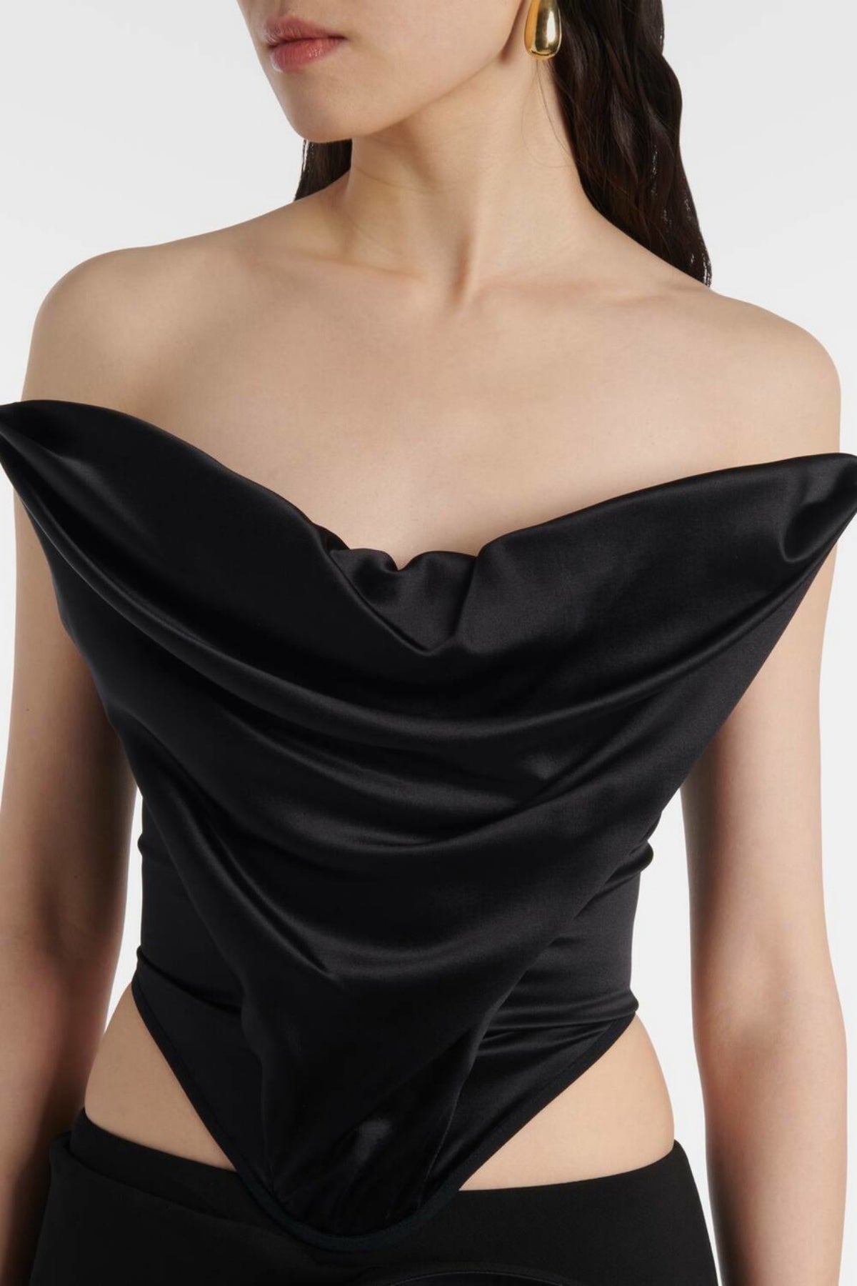 Balius Draped Satin Corset - Black