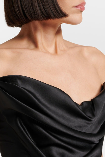 Balius Draped Satin Corset - Black