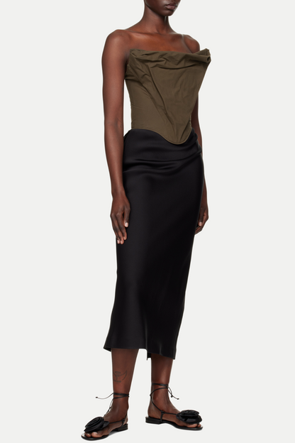 Balius Draped Satin Corset - Green