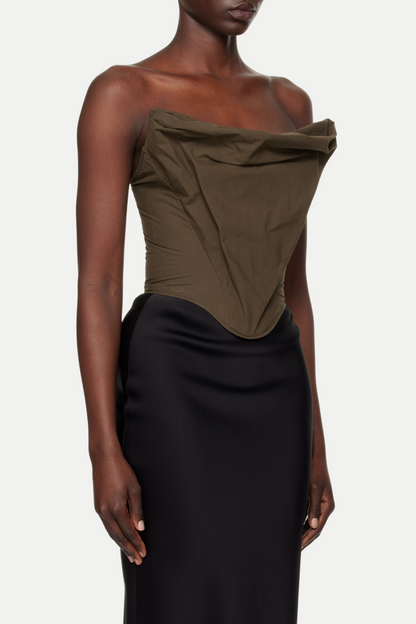 Balius Draped Satin Corset - Green