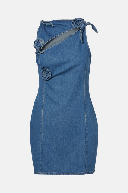 Balto Flower Asymmetric Denim Mini Dress