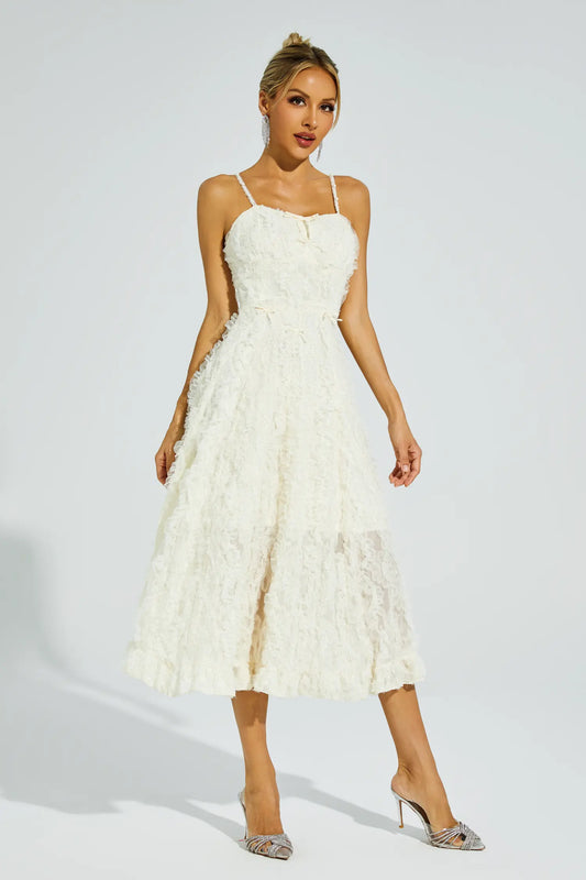 Barnett Beige Feather Midi Dress