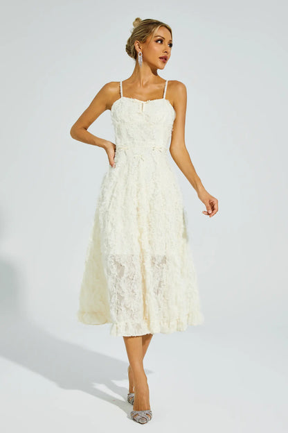 Barnett Beige Feather Midi Dress