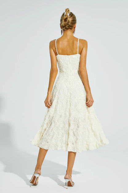 Barnett Beige Feather Midi Dress