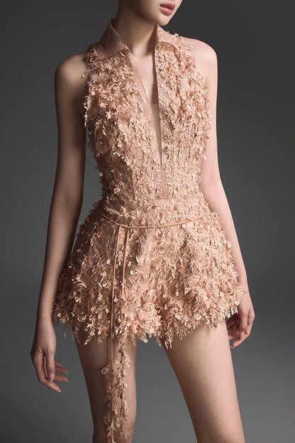 Barron Lace Jacquard Fringe Jumpsuit
