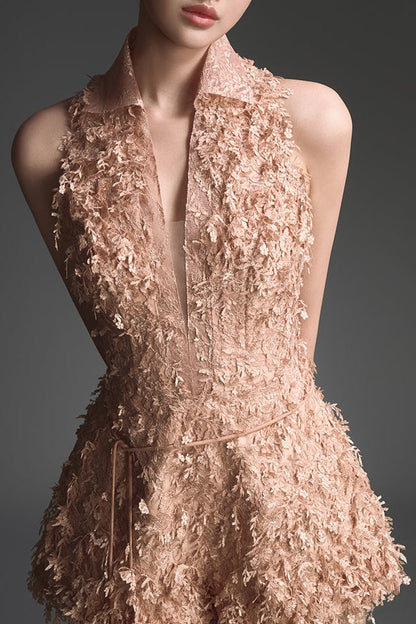 Barron Lace Jacquard Fringe Jumpsuit