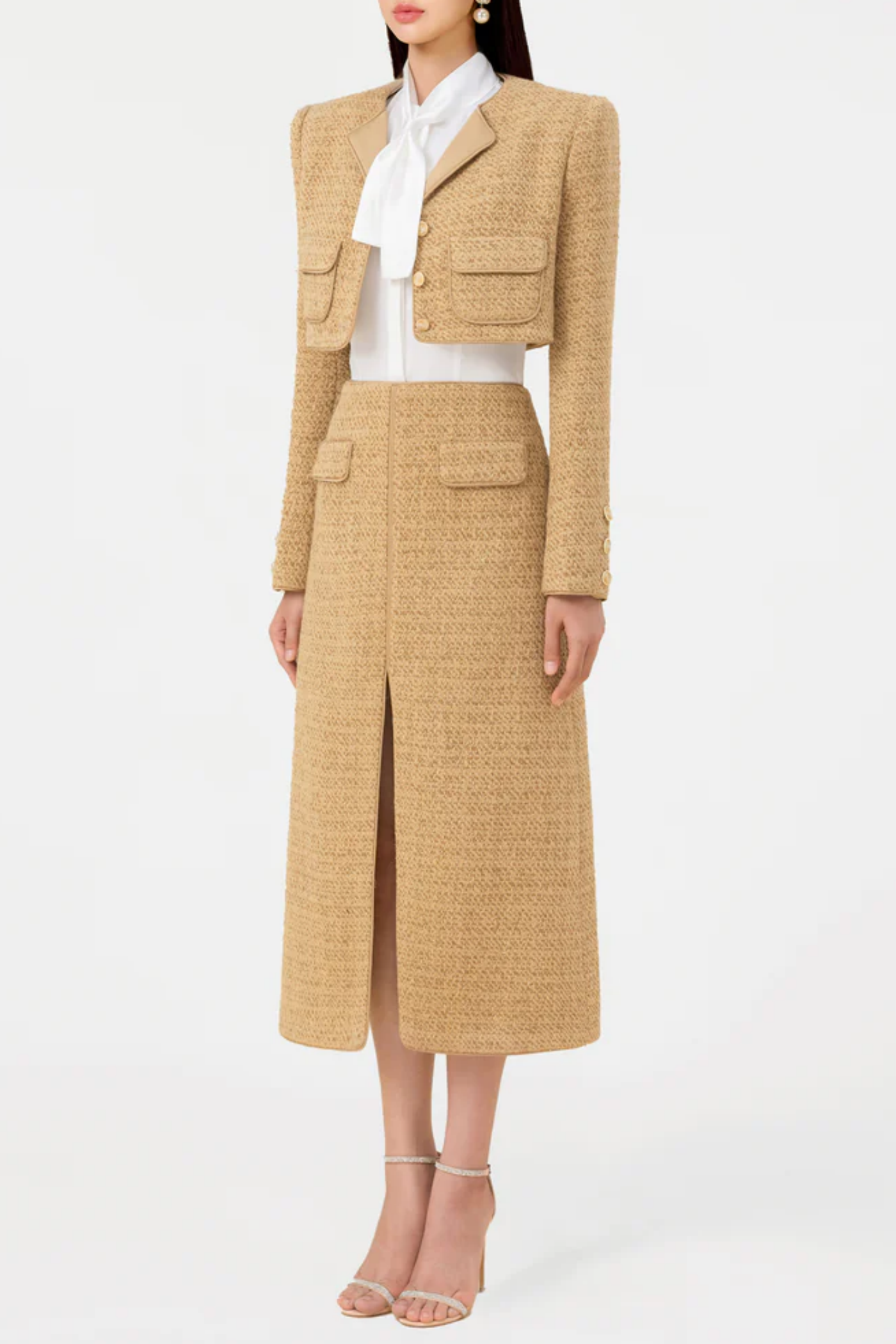 Bavat Tweed Blazer Two Piece Set - Gold