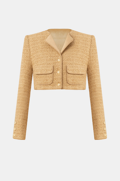 Bavat Tweed Blazer Two Piece Set - Gold