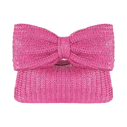 Beach Bow Crescent Shape Straw Clutch Wristlet