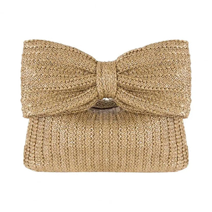 Beach Bow Crescent Shape Straw Clutch Wristlet