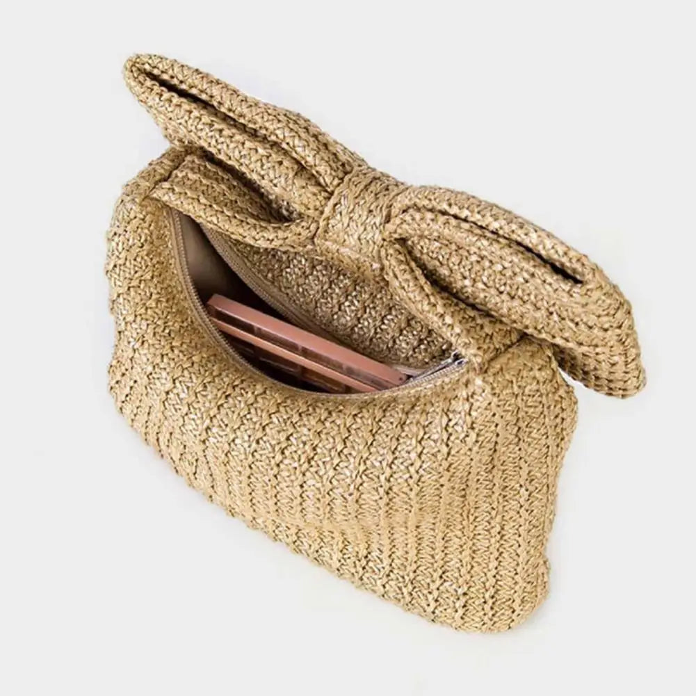 Beach Bow Crescent Shape Straw Clutch Wristlet