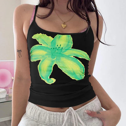 Boho Floral Spaghetti Strap Backless Vintage Low Cut Beach Style Crop Top