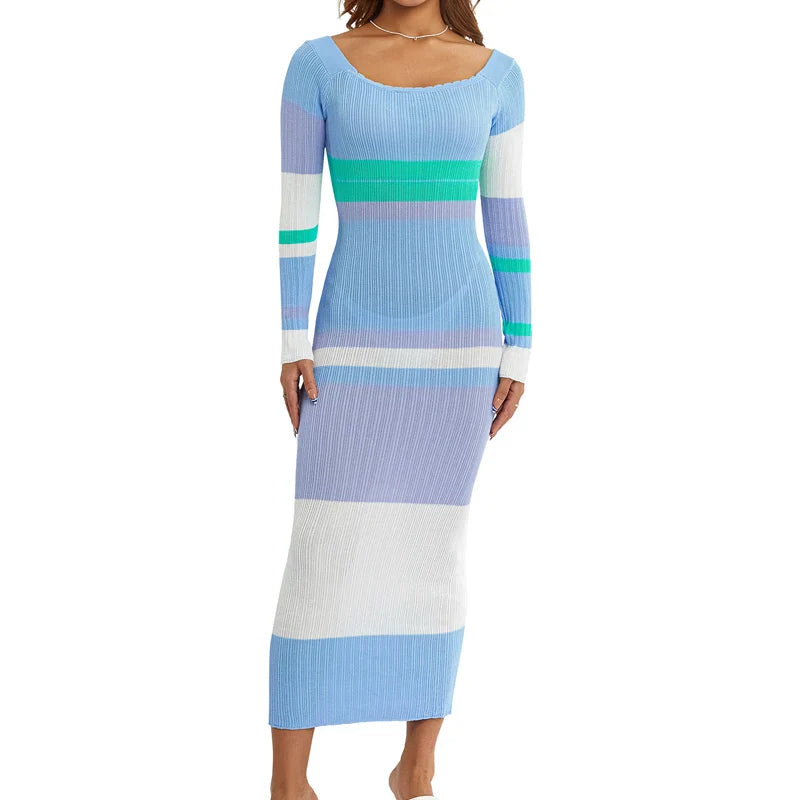 Off Shoulder Crochet Maxi Dress Vintage Patchwork Long Sleeve Women