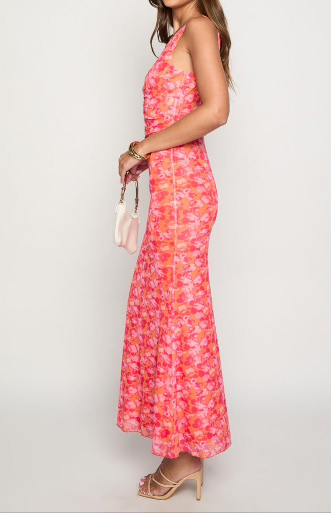 Orsa Orange Floral Print Maxi Dress