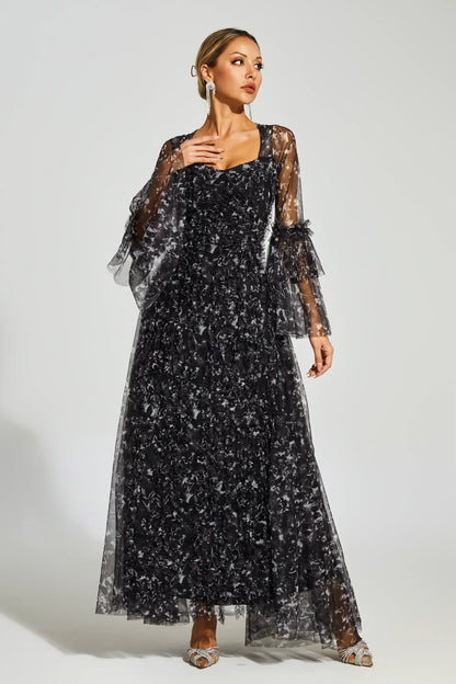 Becky Black Mesh Floral Maxi Dress